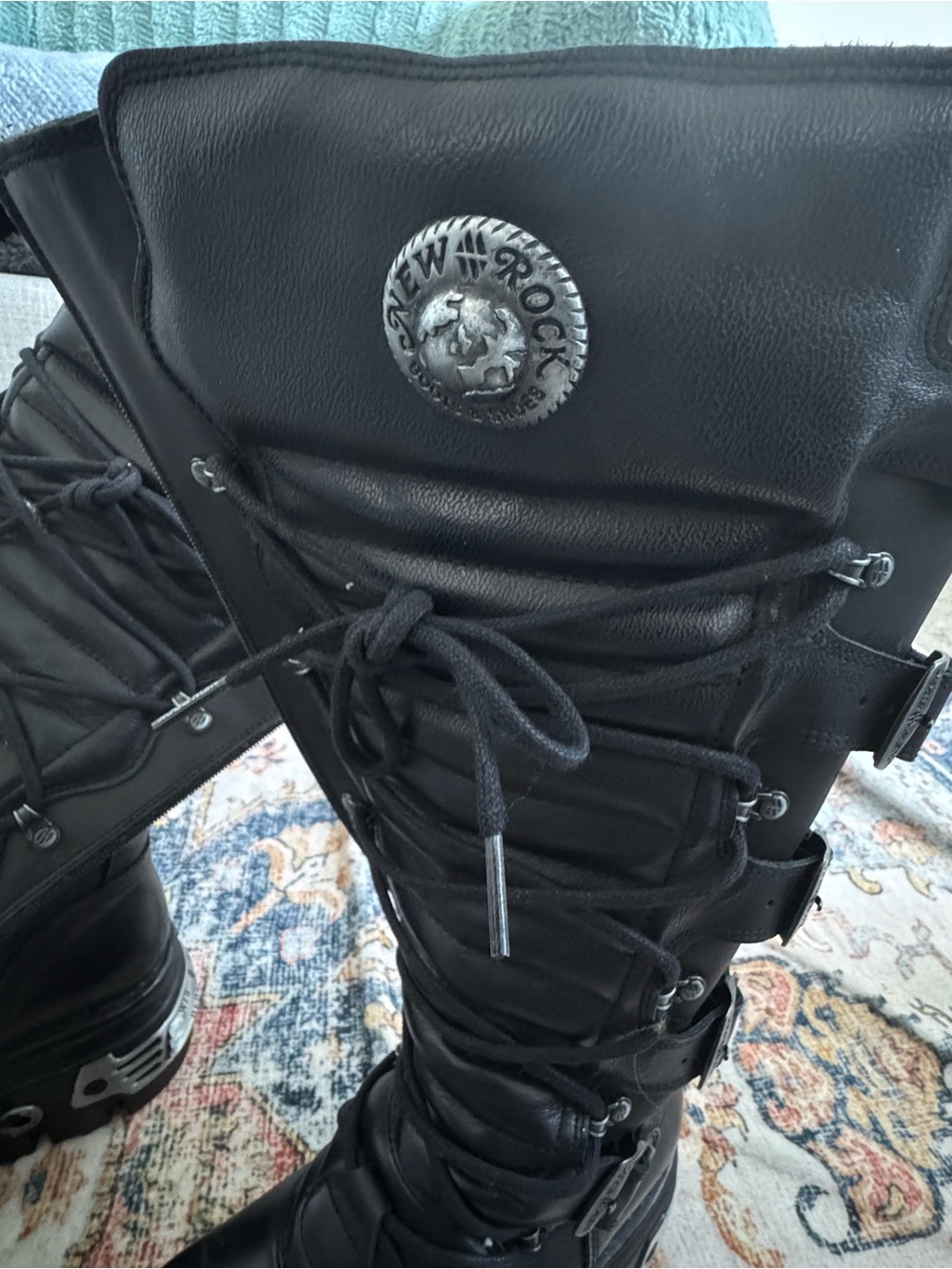 Women’s Black Lace-Up Buckle Combat Boots - Picture 2 of 6